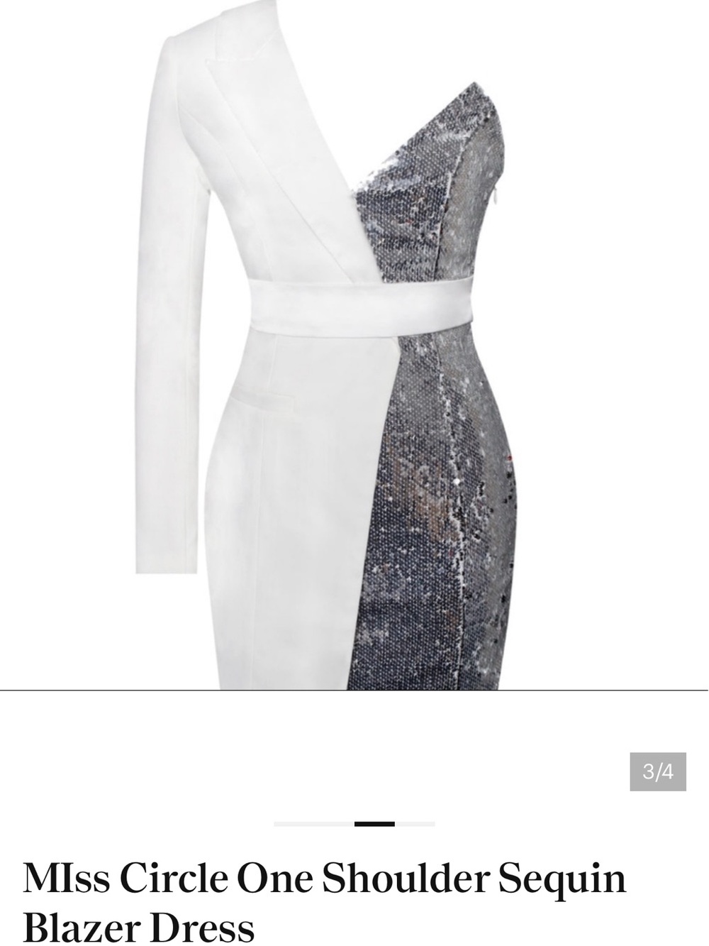 Miss Circle White & Silver One-Shoulder Sequin Mini Dress - Picture 3 of 3